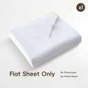 MooMee Flat Top Sheet Only 100% Washed Cotton Linen Like Textured Breathable Durable Soft Comfy (Bright White, Queen)