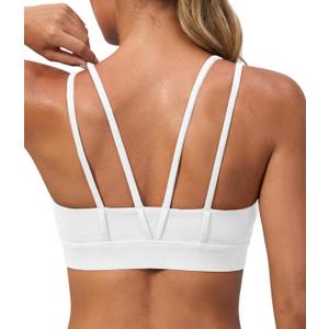 Aoysky Sports Bras for Women Buttery Soft Strappy Padded Sports Bra Double Spaghetti Straps Wireless Yoga Workout Crop Tops (Small, White)