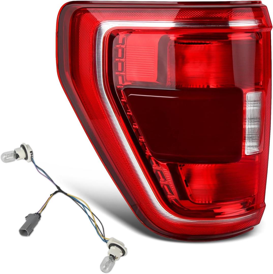 Tail Lights Compatible With 2021 2022 2023 Ford F150 XL XLT STX Halogen With New Bulbs and Harness w/Blind Spot Brake Rear Taillight Assembly Replace ML3Z13405C (Left Driver Side)