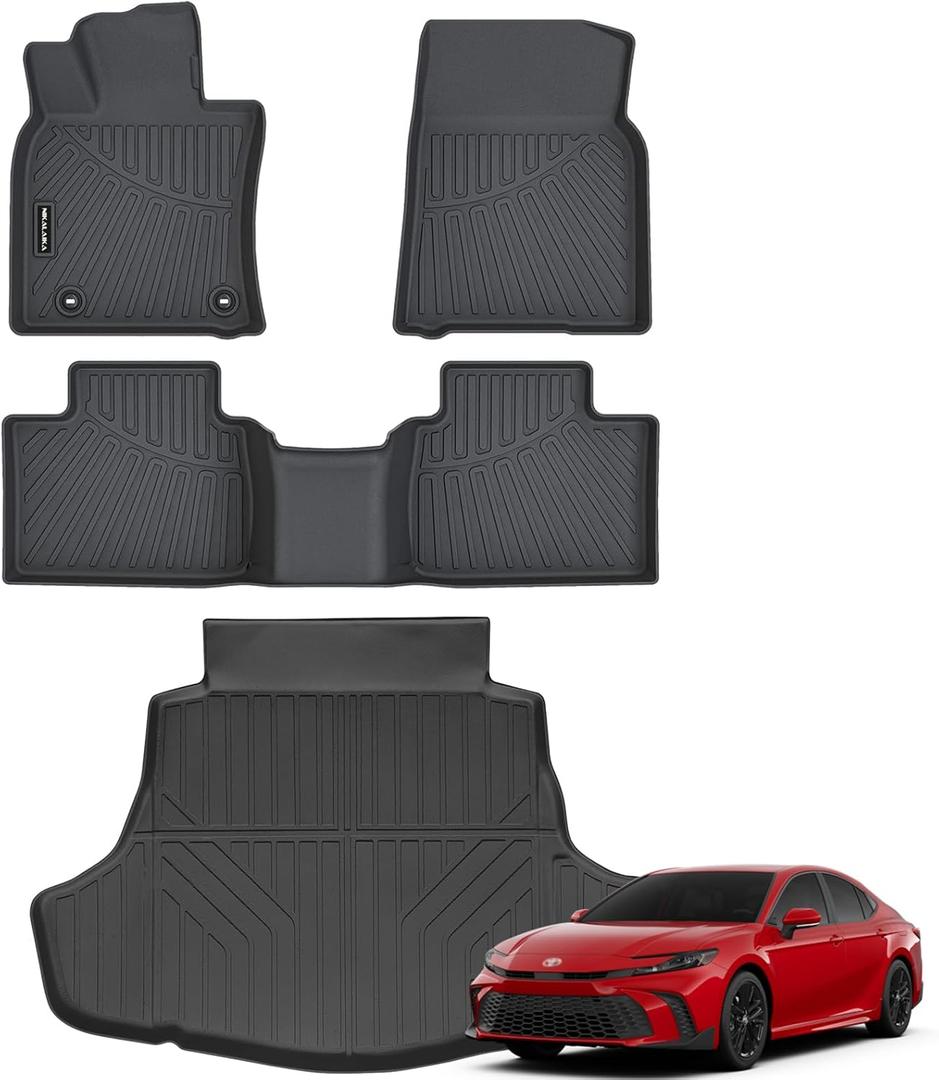 NIKALAIKA Floor Mats & Cargo Liner with Backrest Mat, All Seats, All Weather Protection TPE Rubber Floor Liner & Trunk Mat Full Set Automotive Mat Accessories, Black, 7 Pcs
