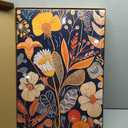 Framed Orange Floral Wall Art Set of 3, Mid Century Modern Pictures Wall Decor, Colorful Boho Canvas Prints, Abstract Flowers Paintings, Botanical Artwork for Living Room Bedroom 16X24 inch