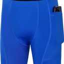 Runhit Youth Boys' Compression Shorts,Boys Performance Athletic Base Layers Underwear Sports Shorts Side Pocket (Medium, Blue)