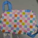 Large Capacity Soft Rainbow Check Extra Large Insulated Lunch Bag With Shoulder Strap Beach Bag Custom logo
