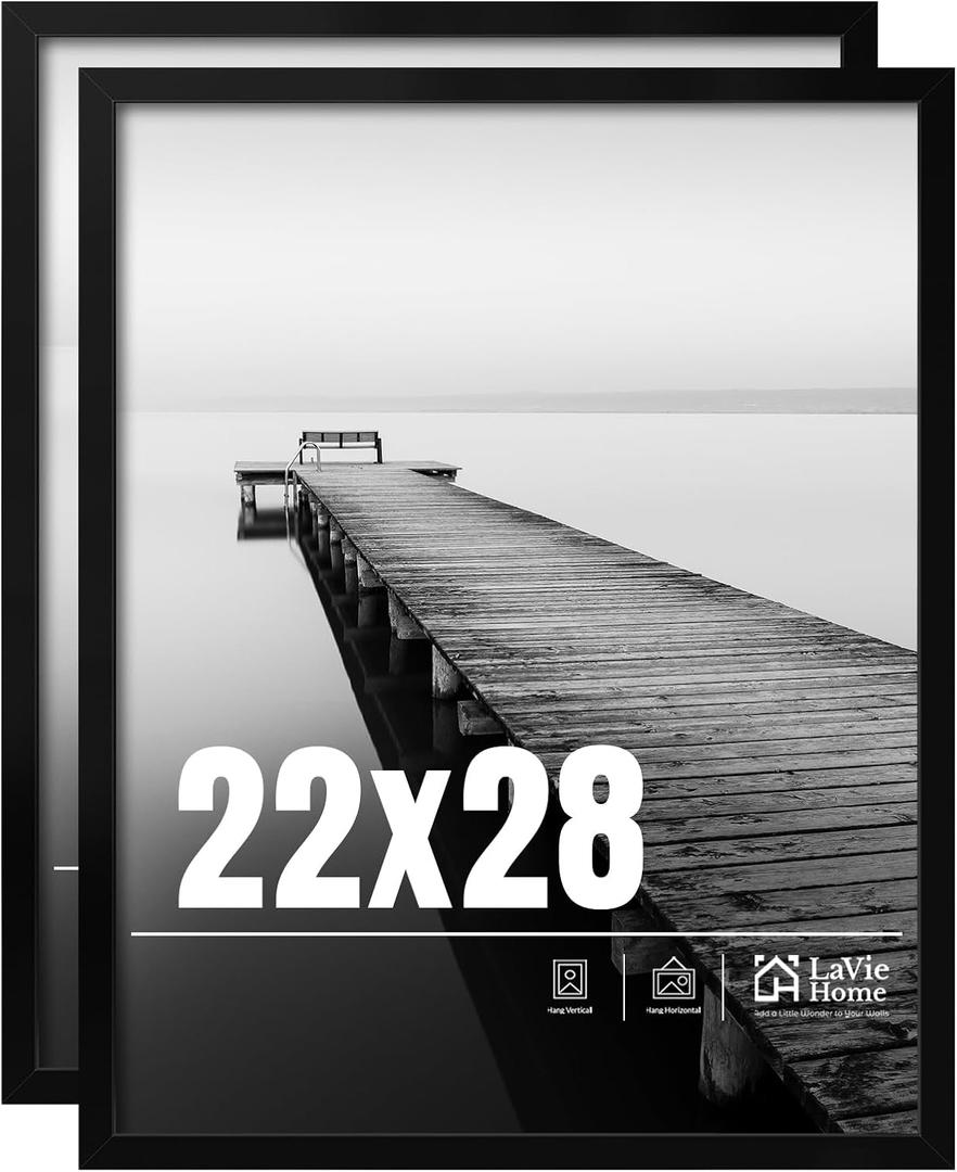 22x28 Picture Frame 2 pack, Display Pictures 22 x 28 Poster Frame, 22x28 Black Photo Frame with HD Plexiglass, Display Frame for Vertical or Horizontal, Classic Collection