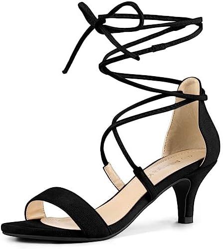 Allegra K Women's Kitten Heel Lace Up Open Toe Sandals, Black, (size 7)