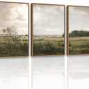 VIYYIEA Large Framed Canvas Wall Art, 3 Pcs Above Bed Wall Decor, Nature Farm Vintage Landscape Paintings Decor for Living Room, 16x24inch, 24L" x 16W" x 3