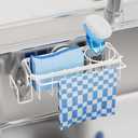 TAILI 4-in-1 Sink Caddy with Strong Suction Cup, Sponge Holder for Kitchen Sink Organizer, Removable, Rustproof, Stainless Steel Holder for Sponge, Brush, Scrubber, Scraper - White