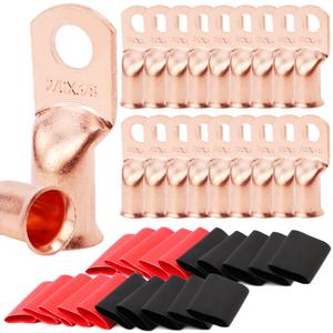 TKDMR 20pcs 2/0 AWG-3/8 Battery Lugs,Heavy Duty Wire Lugs,Ring Terminals,Battery Cable Ends,00 Guage terminals,Battery Terminal Connectors with 20pcs 3:1 Heat Shrink Tubing