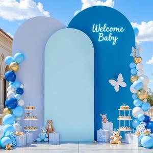 Gradient Blue Arch Backdrop Cover 7.2FT 6.6FT 6FT Arch Covers Stretchy Backdrop Set of 3, Party Arch Cover Spandex Fitted Under The Sea Fabric Arch Covers for Baby Shower Birthday Wedding Decoration