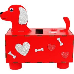DIY Valentines Box Craft for Kids, Wooden Valentine's Day Card Mailbox Craft Kit for Classroom School Boys Girls Dog Puppy Mailbox with Foam Stickers Valentines Exchange Gifts