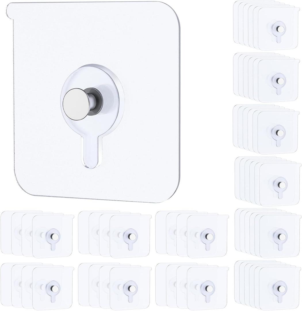 Uniclife 60 Pcs Self Adhesive Picture Hooks 33 Max lbs Load No Drill Screw Stickers Heavy Duty Picture Hangers Without Nails Wall Hooks for Hanging Waterproof Hangers Sticky Hook for Bathroom Kitchen