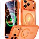 for iPhone 17 Pro Case with Stash Lens Stand and 9H Screen Protector, Compatible with MagSafe, Military-Grade Drop Protection Phone Case for iPhone 17 Pro, 360° Full Protection, Cosmic Orange