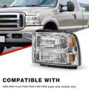 for 05 06 07 Ford F250 F350 F450 F550 Super Duty Headlight Assembly Compatible with with 2005 Ford Excursion Chrome Housing Headlamp Amber Reflector Left+Right Side(Bulbs not included)