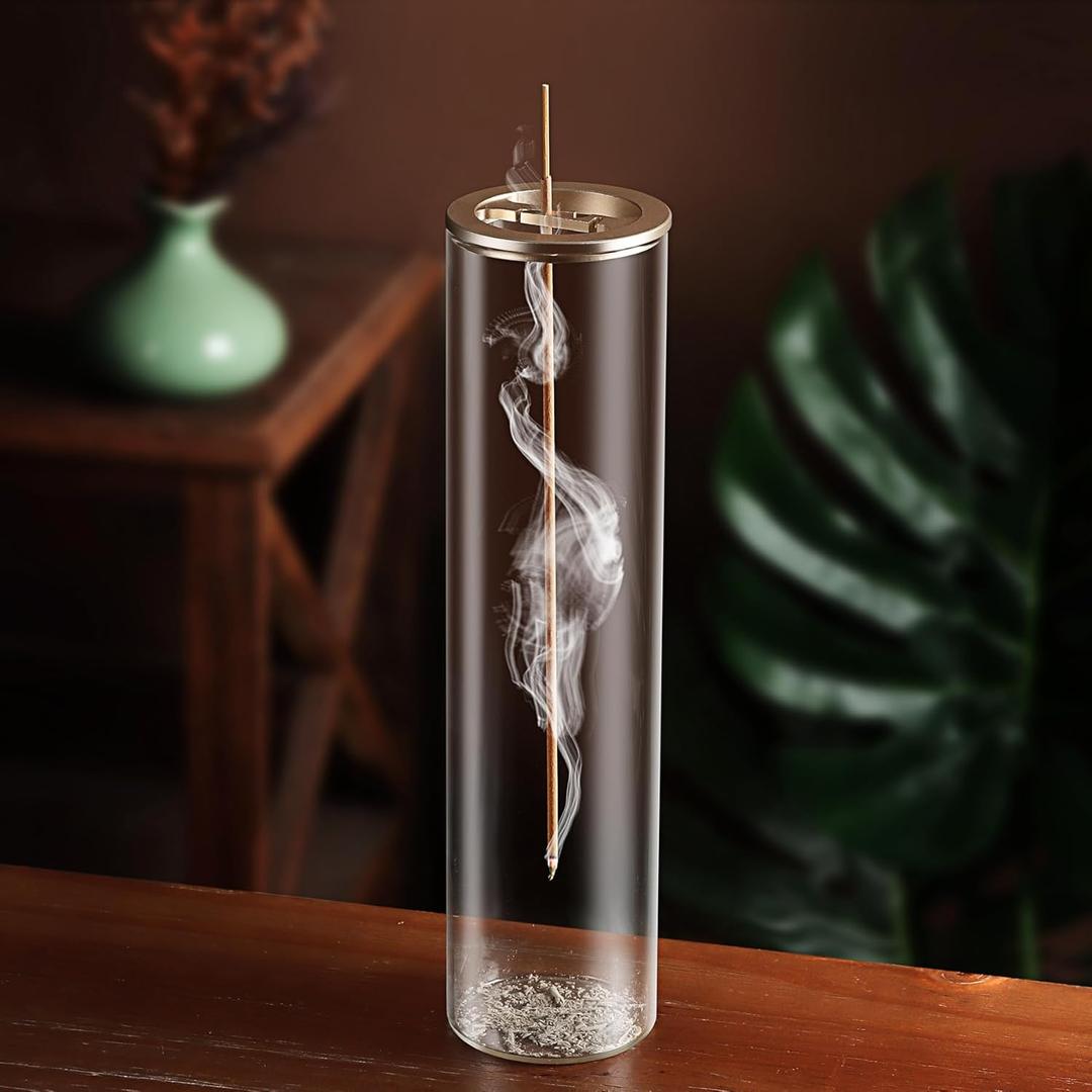 Eavida Incense Holder for Sticks [Anti-Ash Flying], Modern Insence-Stick Burner Holder with Removable Glass Ash Catcher, for Home Decor Yoga Meditation (Champagne Gold)