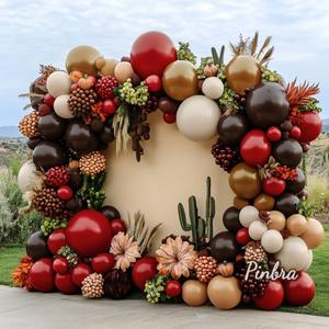 Red Balloon Garland Double Stuffed Dark Red Brown Burgundy Balloons Tan Nude White Sand Latex Balloon Arch Kit for Western Cowboy Farm Birthday Wedding Graduation Party Decorations