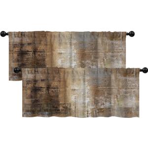 Brown Grey Valances for Windows 2 Pack, Abstract Art Valance Curtains, Modern Decorative Valance Rod Pocket Window Treatments for Living Room, Bedroom, Kitchen, 52" W x 18" L