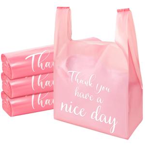 Harloon 200 Pcs Thank You T Shirt Bags Plastic 12'' x 20'' Reusable and Disposable Bags for Small Businesses Grocery(Pink)