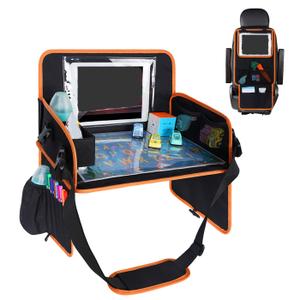 Kids Travel Tray, Car Seat Organizer Toddler with Dry Erase Board Car Lap Desk Table with iPad Holder, Storage Pocket, Kids Active Eating Tray for Road Trip, Airplane, Stroller, Black