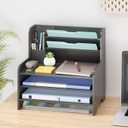 Bamboo Desk Organizer Mail Holder Countertop Letter Tray File Desktop Mail Holder Countertop Organizer for Desktop Letter Sorter Paper File Storage for School Home Office Supplies (Large, Black)