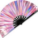 Holographic Rave Fan - Pride Fan and Festival Fan - Large Folding Fan for Festivals, Halloween, Burlesque, Drag Queen, Rainbow & Pride for Women & Rave Accessories - Clack Fan Hand Fan (Velvet)