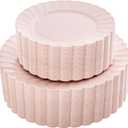 YOUBET 100PCS Pink Scalloped Plastic Plates for Wedding Party | Heavy Duty Pink Disposable Fancy Hard Plates Include 50 Dinner Plate, 50 Dessert Plate