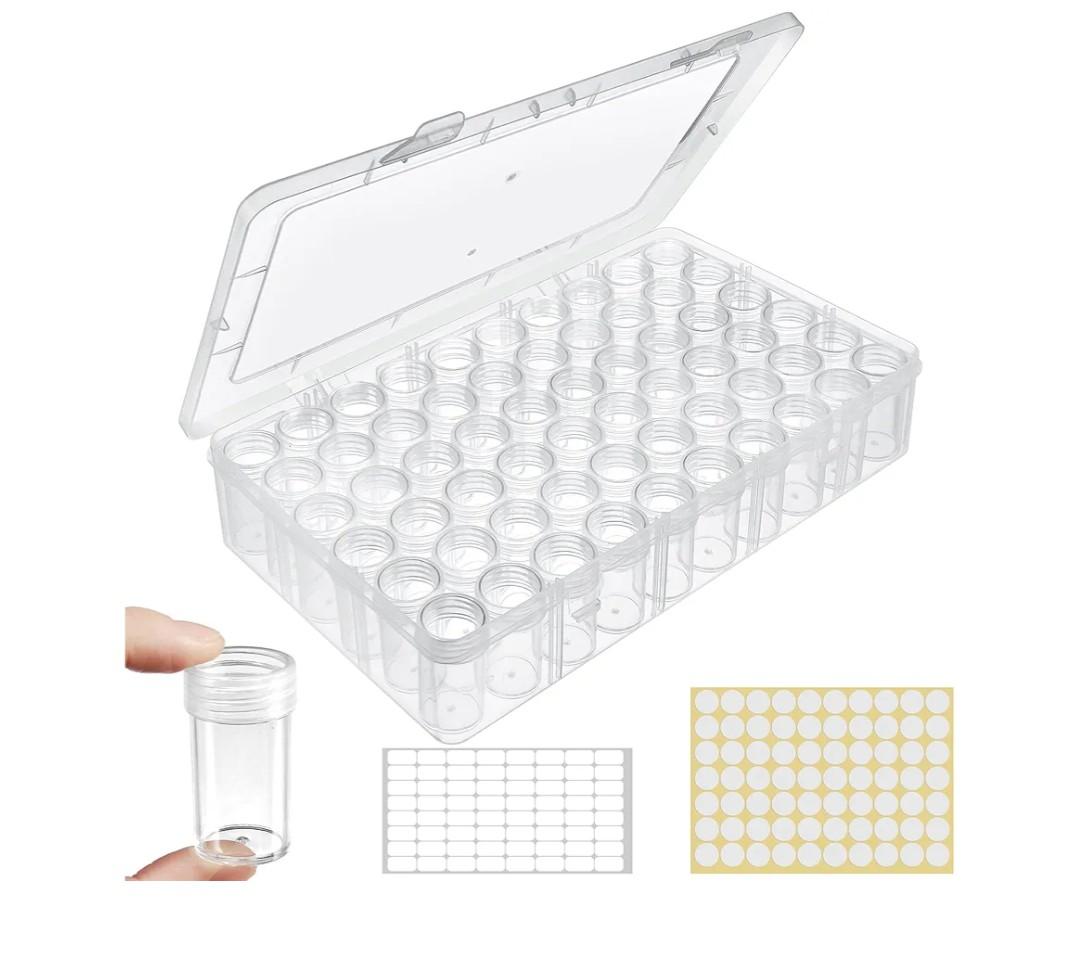 1pack 60 Grids Bead Organizer and Storage Diamond Painting Containers Portable Plastic Case Box Arts Crafts Storage for Seeds Beads Sewing Cosmetic Nail Glitter Powder Small Parts Rhinestones