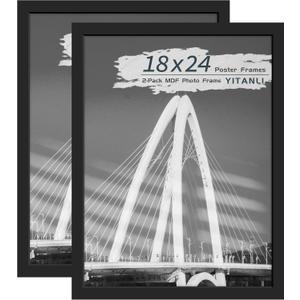 18x24 Black Frame 2 Pack, Engineered Wood for 24 x 18 in Poster | Horizontal or Vertical Wall Mounting, Sturdy Poster Frames 18 by 24 for Gallery, Office, and Home Decor