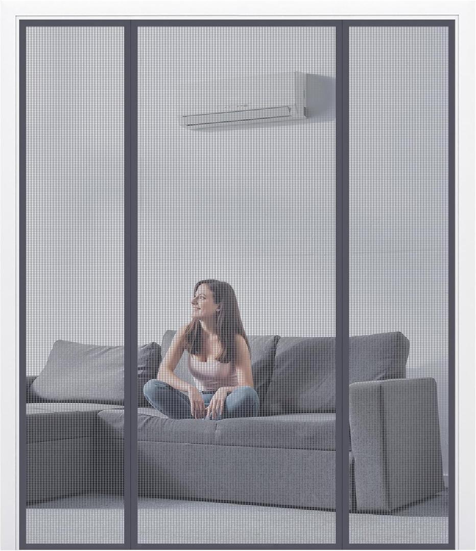 Extra Wide Fiberglass Magnetic Screen Door for Double Doors Heavy Duty Self-Closing Mesh for Patio & Sliding Doors, Pet Friendly, Easy Install, Gray