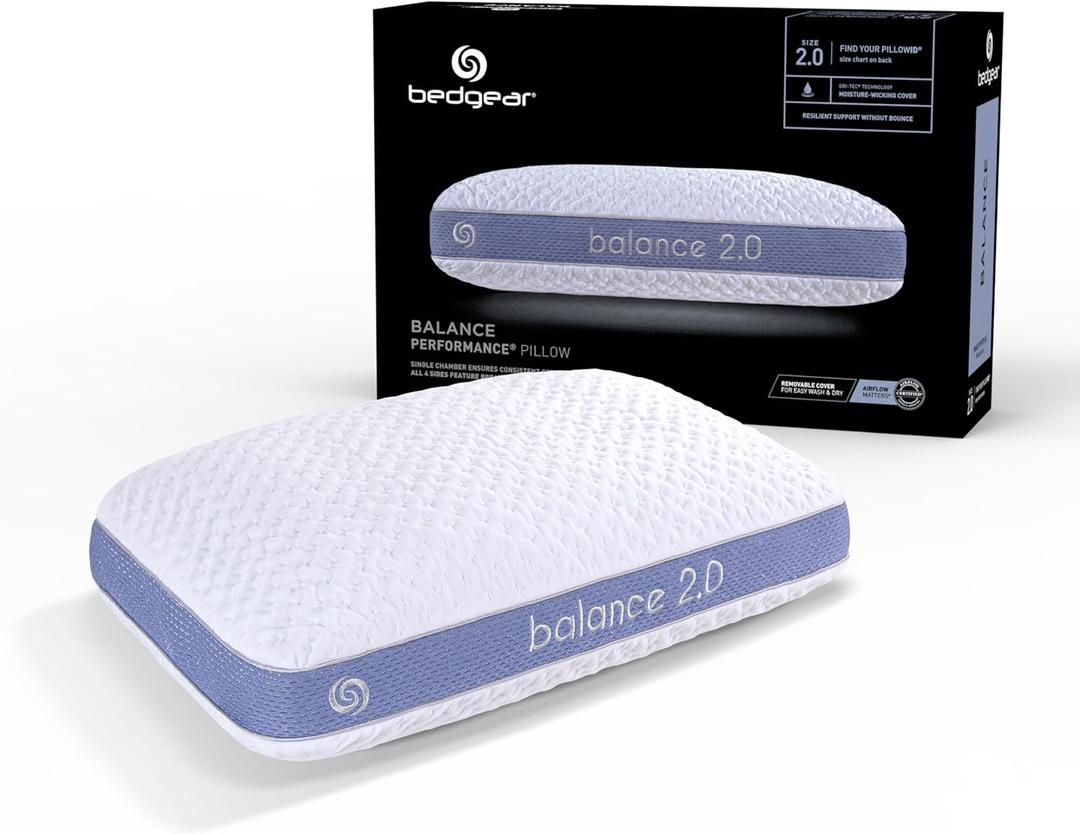 Bedgear Balance Performance Pillow  2.0 - Moisture Wicking Bed Pillow for All Sleep Positions - Medium Firmness Bed Pillow - Washable Removable Cover  20" W x 26" L x 5.75" H