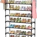 LANTEFUL 10 Tiers Shoe Rack 50 Pairs Large Capacity Tall Shoe Organizer Sturdy Shoe Storage with Two Hooks Space Saving Metal Wide Shoe Rack for Closet, Entryway, Bedroom, Black