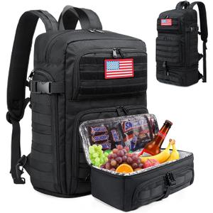 BERTASCHE Lunch Backpack for Men, 15.6 Inch Laptop Backpack for Work College Travel Camping Tactical Molle Daypack, Black