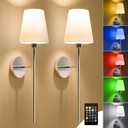 Battery Operated Wall Sconces Set of Two, Chrome Wireless Wall Lights with 5200mAh Dimmable Bulbs and Remote, 12 Color Rechargeable Wall Sconce for Bedroom Living Room Hallway, 24 Inch