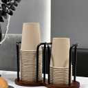 Wood Bathroom Cup Holder 8oz, Stylish Walnut Disposable Cup Dispenser, Plastic Mouthwash Cup Storage Organizer for Cups (Under 3.35in Diameter) -Perfect for Office, Kitchen, Gym, School or Cafes (Black-2)