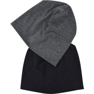 JHYWELL Cotton Beanie Hat Jersey Soft Skull Caps Lightweight Sleep Cap Running Beanies Light Weight Chemo Hat for Men & Women (Black & Heather Grey)