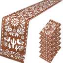 Hahafelt 6 Pcs Mexican Talavera Cielito Lindo Table Runner 71 x 13'' Linen Baby Shower Home Decor Traditional Cinco De Mayo Dia De Los Muertos Day of The Dead Fiesta Party Decoration Supplies (Brown)