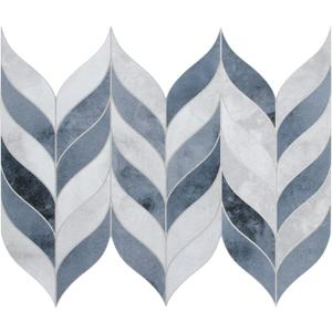 sunwings 10-Sheet Leaf Waterjet Peel and Stick Backsplash, 12.4" x 10.7" Blue Cement Looks Self-Adhesive Wall Tiles, Stick on Backsplash for Kitchen & Bathroom