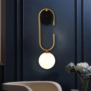 AMARTIZ Mid Century Gold Wall Sconce Set of 2 Modern C-Shape Linear Wall Light with Milk Glass Shade Wall Lamp for Bedside Dining Room Bathroom Living Room