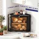 Corner Bread Box for Kitchen Countertop, Bamboo Wood Black Breadbox with Large Capacity Double Layer, Bread Box for Homemade Bread, Easy Assembly and Versatile Kitchen Bread Storage (No clip included)