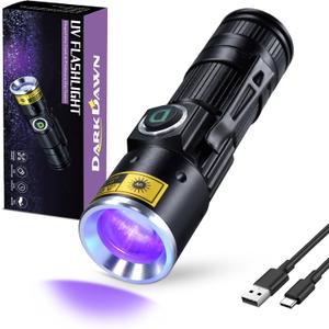 DARKDAWN UV 395nm Light Flashlights USB Rechargeable Ultraviolet LED Blacklight Mini Woods Lamp Portable Blacklight for cat Urine Detection Dry Stains, Uranium Glass, Leak Detection, D15 395 nm