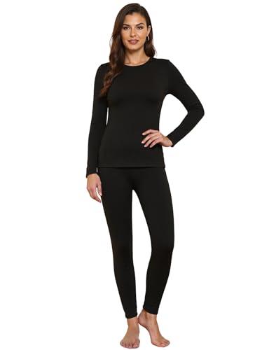 YOGINGO Women's Thermal Fleece Lined Underwear Set Long Johns Base Layer Warm Long Sleeve Shirt & Leggings for Cold Weather Black, Small