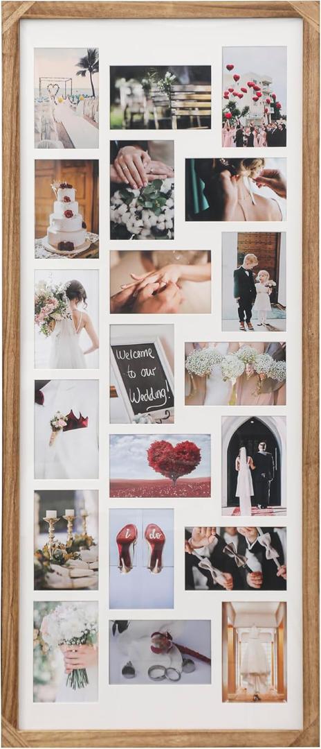 41x17 Inch Large Collage Picture Frame,Wood Multi Photo Frames,20 Openings for 4x6 Photos,Wall-Mounted Photo DisplayCarbonized Brown