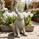 DiliComing Grey Resin Rabbit Garden Statue - 12 Inch Large Garden Statues for Home Yard Decor Garden Statues for Outside Balcony Bunny Decor for Garden Gifts