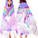 Pink Rainbow Unicorn Hooded Towel - 30" x 50" Microfiber Absorbent Quick Dry Bath Swim Pool Towel Poncho Bathrobe with Hood for Girls & Toddlers