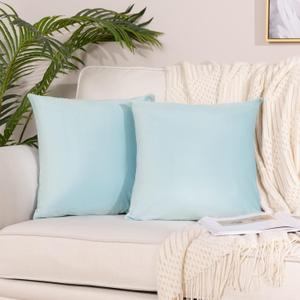 Stellhome Powder Blue Velvet Throw Pillow Covers 20x20 inch, Decorative Solid Soft Cushion Cases for Couch Sofa Bed, Pack of 2