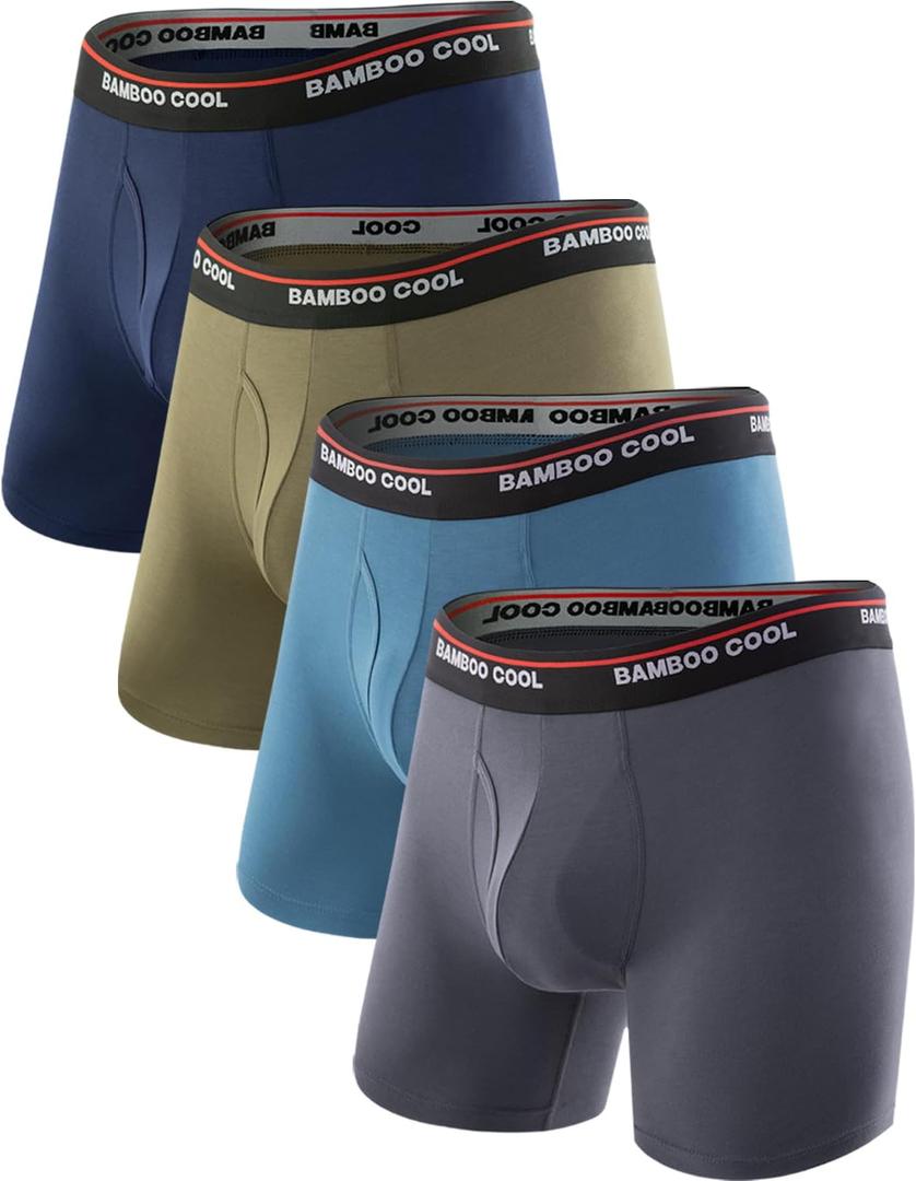 BAMBOO COOL Men's Underwear Boxer Briefs Fly with Built-in 3D Pouch Comfortable Cool Underwear for Men 4 Pack (Medium, D-rock Gray/Army Green/Dark Blue/Navy Blue(4 Pack) M)