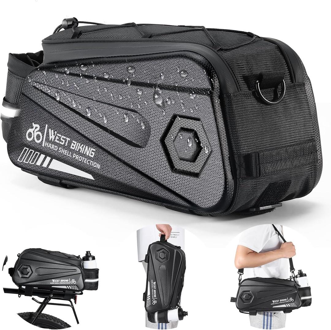 West Biking Bike Rear Seat Bag, Double Water Resistant, Zipper, Bicycle Trunk Pannier, 8.6L Capacity Waterproof Backseat Carrier Cargo Pouch with Strap & Rain Cover For Cycling (black-1)