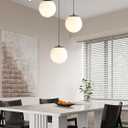 ykolupty 3-Light Globe Pendant Light Modern White Globe Glass Chandelier Black Hanging Fixture for Kitchen Island Foyer Hallway Dining Room