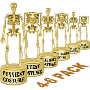 ORIENTAL CHERRY Halloween Party Supplies - Golden Best Costume Skeleton Trophies for Kids Adults Halloween Party Games Decorations Favors Costume Contest Awards Prizes - 4 Pack