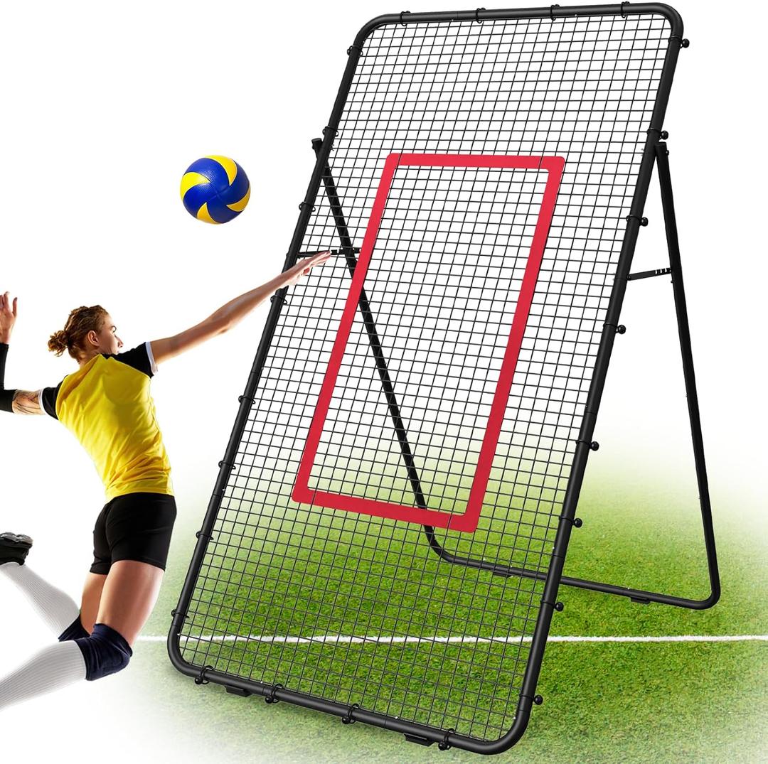 Adjustable Volleyball Rebounder Net 7x4 FT, Steel Frame & High-Tension PE Netting, Durable & Portable Volleyball Training Equipment Practice for Improving Volleying, Bumping, Spiking Skills (black)
