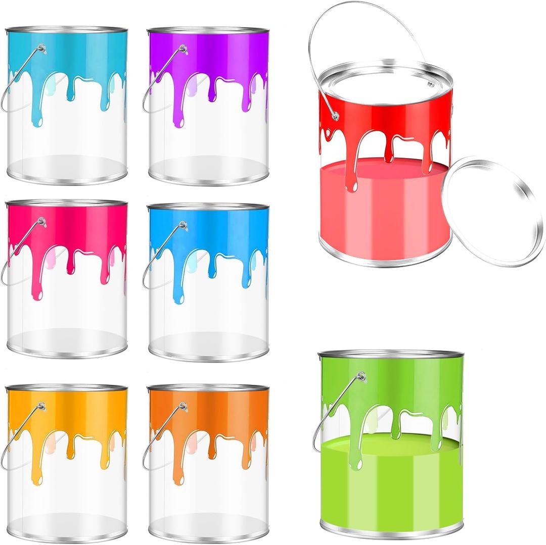 8 PCS Clear Paint Cans, Plastic Empty with Tinplate Lid Portable Handle Paint Containers for Party Favors Decor Candy DIY Art Craft Projects, 3.35 x 4.92 Inch